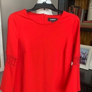 Glamour Red Lace Sleeve Women's Top